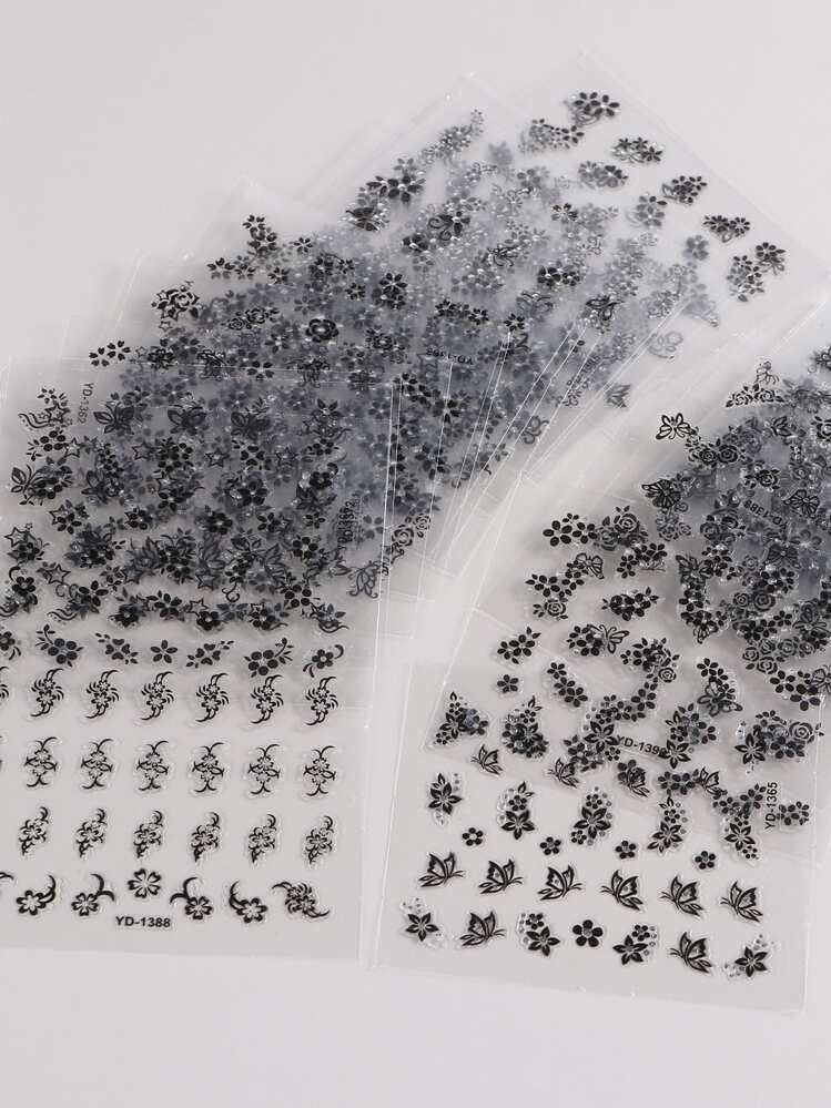 30sheets 3D Flower Pattern Nail Art Sticker - Black - View 4