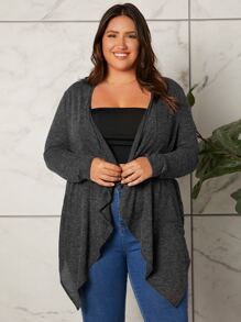 SHEIN LUNE Áo khoác cỡ lớn Bất đối xứng màu trơn Giải trí - Màu xám đen - Xem 1
