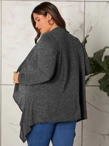 SHEIN LUNE Áo khoác cỡ lớn Bất đối xứng màu trơn Giải trí - Màu xám đen - Xem 3