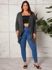 SHEIN LUNE Áo khoác cỡ lớn Bất đối xứng màu trơn Giải trí - Màu xám đen - Xem 2