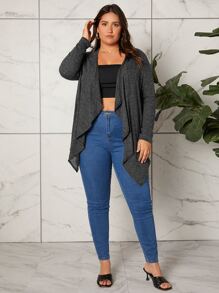 SHEIN LUNE Áo khoác cỡ lớn Bất đối xứng màu trơn Giải trí - Màu xám đen - Xem 4