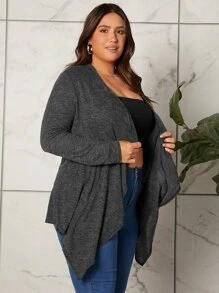 SHEIN LUNE Áo khoác cỡ lớn Bất đối xứng màu trơn Giải trí - Màu xám đen - Xem 6