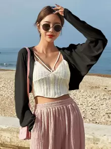 DAZY Áo nữ màu trơn Giải trí - màu đen - Xem 1