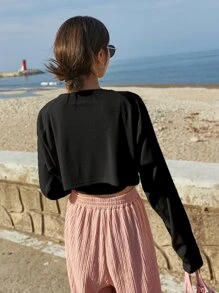 DAZY Áo nữ màu trơn Giải trí - màu đen - Xem 2