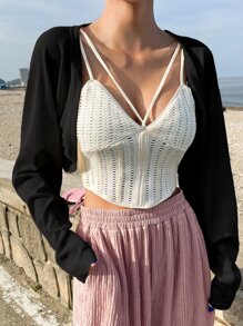 DAZY Áo nữ màu trơn Giải trí - màu đen - Xem 3