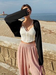 DAZY Áo nữ màu trơn Giải trí - màu đen - Xem 5