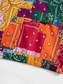 Manfinity VCAY 男士佩斯利色塊拼接圖案抽繩連帽夾克 - 彩色 - 查看 3