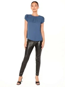 SHEIN Privé Keyhole Back Puff Sleeve Top - Dusty Blue - View 3