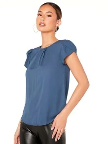 SHEIN Privé Keyhole Back Puff Sleeve Top - Dusty Blue - View 4