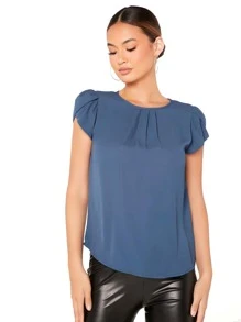 SHEIN Privé Keyhole Back Puff Sleeve Top - Dusty Blue - View 5