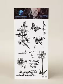 STARTTOOS 1 hoja de pegatina de tatuaje con diseño de mariposas y flores - Negro - Ver 2