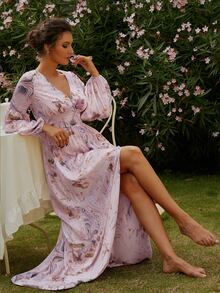 Missord Allover Print Split Thigh Dress - Pink - View 4