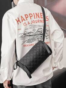 男士衍縫細節斜挎包 - 黑色 - 查看 1