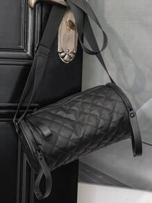 男士衍縫細節斜挎包 - 黑色 - 查看 2