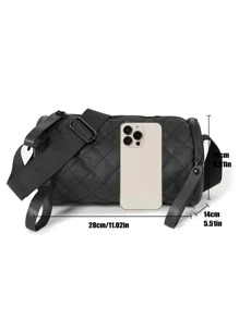 男士衍縫細節斜挎包 - 黑色 - 查看 7