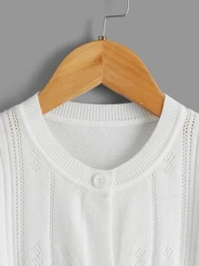 SHEIN Young Girl Pointelle Knit Button Front Cardigan In Fall/Winter - White - View 3