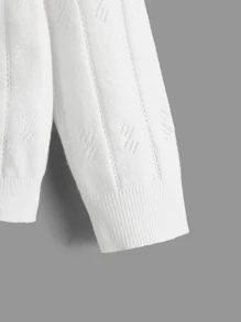 SHEIN Young Girl Pointelle Knit Button Front Cardigan In Fall/Winter - White - View 4