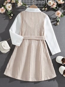Toddler Girls Colourblock Belted 2 In 1 Dress - Apricot - View 2
