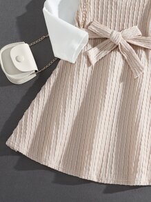 Toddler Girls Colourblock Belted 2 In 1 Dress - Apricot - View 4