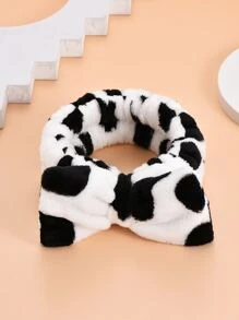 1入組奶牛圖案蝴蝶結裝飾淋浴髮帶可愛彈性蝴蝶結髮帶柔軟滌綸髮帶適合女士 - 黑與白 - 查看 4
