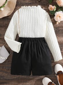 SHEIN Young Girl Lettuce Trim Textured Top & Shorts - Blue and White - View 2