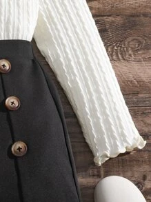 SHEIN Young Girl Lettuce Trim Textured Top & Shorts - Blue and White - View 4