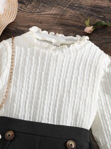 SHEIN Young Girl Lettuce Trim Textured Top & Shorts - Blue and White - View 5