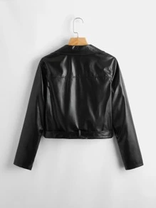 SHEIN Leap Crew 青少年女孩拉鏈開襟腰帶PU皮革機車夾克