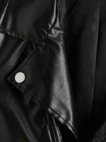 SHEIN Leap Crew 青少年女孩拉鏈開襟腰帶PU皮革機車夾克