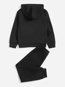 SHEIN Boys Cartoon Graphic Hoodie & Joggers - Black - View 2