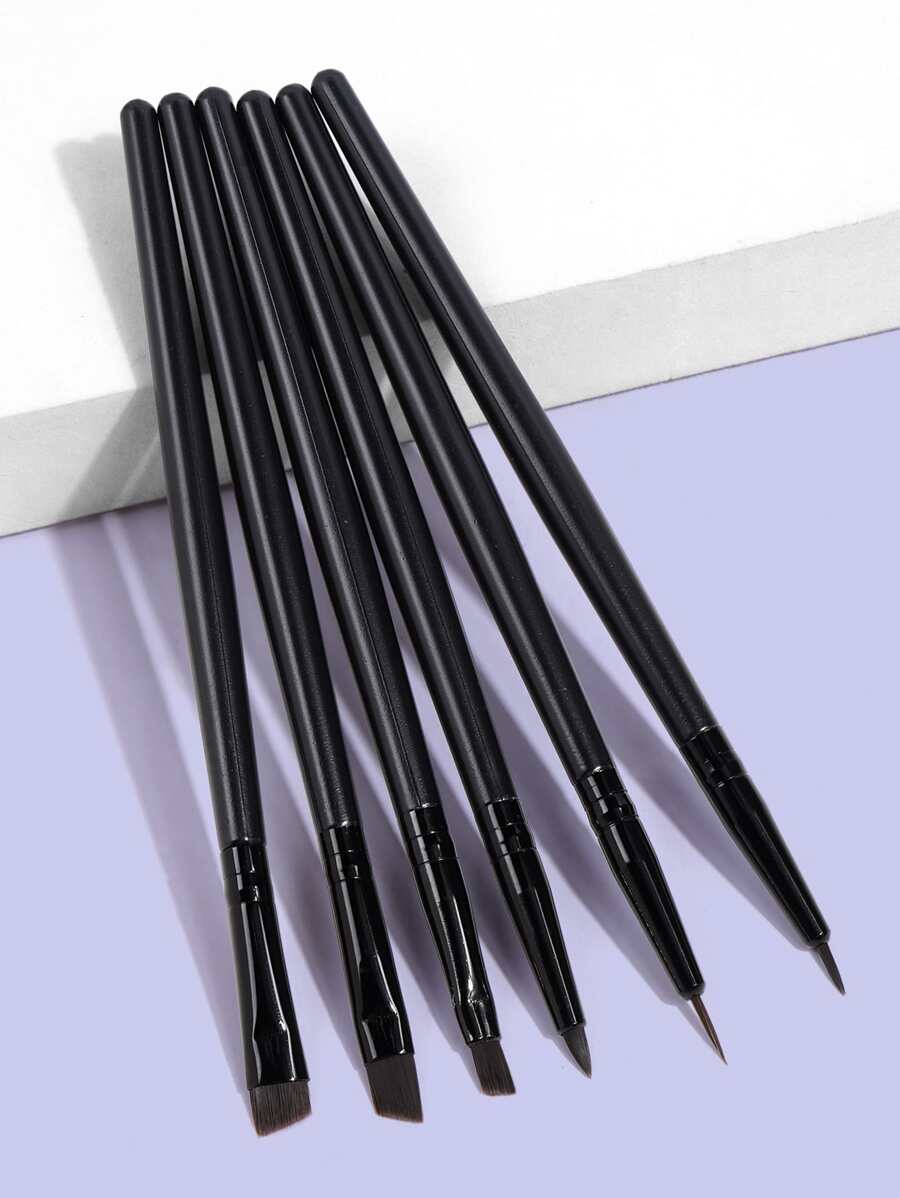 MAANGE Set de 6 piezas de brochas faciales profesionales, brocha delineadora, brocha de cejas, brocha de detalle, brocha de labios, herramientas de maquillaje con fibra suave para un fácil transporte, brocha para viaje, set de brochas, kit de brochas de maquillaje, set de maquillaje completo, set de brochas de maquillaje, kit de maquillaje completo, kit de brochas, set de brochas de maquillaje, set de regalo de maquillaje - Negro - Ver 1