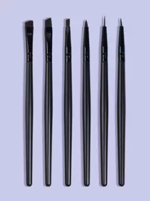 MAANGE Set de 6 piezas de brochas faciales profesionales, brocha delineadora, brocha de cejas, brocha de detalle, brocha de labios, herramientas de maquillaje con fibra suave para un fácil transporte, brocha para viaje, set de brochas, kit de brochas de maquillaje, set de maquillaje completo, set de brochas de maquillaje, kit de maquillaje completo, kit de brochas, set de brochas de maquillaje, set de regalo de maquillaje - Negro - Ver 2