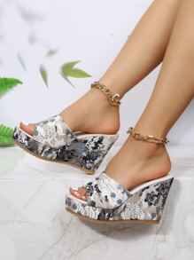 Sandal đế dày đế xuồng có hoa văn, Sandal đế dày chống thấm nước, Sandal đi biển ngày lễ - Nhiều màu - Xem 2