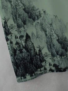 Manfinity Homme Men Random Mountain & Slogan Graphic Tee Without Necklace - Army Green - View 3