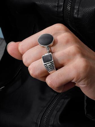 Fashionable and Popular 2pcs Men Gemstone Decor Ring Stainless Steel for Jewelry Gift and for a Stylish Look