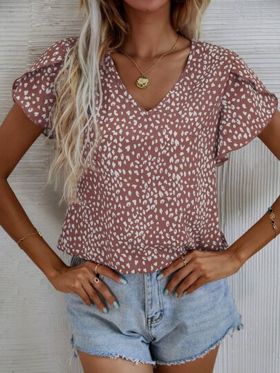 SHEIN LUNE Top mit Leopard Design, Blütenärmeln