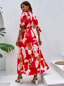 SHEIN VCAY Graphic Print Button Front Shirt Dress - Multicolor - View 2