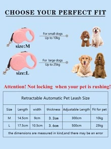 1 dây xích thú cưng tự động, dây xích chó có thể thu vào tự động ngoài trời - Hồng - Xem 3