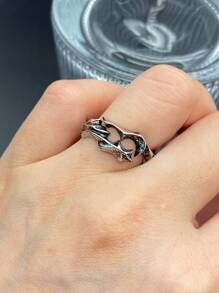 Aleación de anillo envolvente de diseño estructurado de moda y popular para hombres para regalo de joyería y para una apariencia elegante - Plata antigua - Ver 2