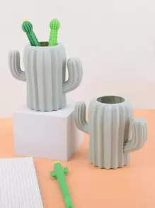 1pc Cactus Design Pen Holder - Grey - View 3