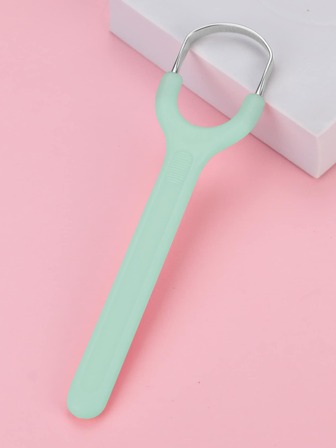 1pc Stainless Steel Tongue Scraper, Cleans Tongue Coating To Reduce Bad Breath, Convenient Oral Care Hygiene Tongue Cleaner, Fresh Green Color