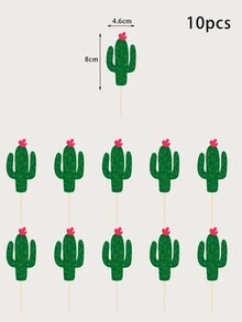 10 piezas Decoración de pastel con diseño de cactus - Verde - Ver 3
