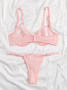 Pure Desire Sheer Mesh Embroidery Underwire Lingerie Set - Baby Pink - View 2