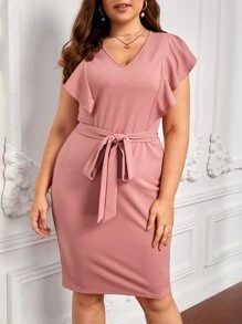 SHEIN Clasi Vestido con cinturón ribete con fruncido - Rosa vieja - Ver 4