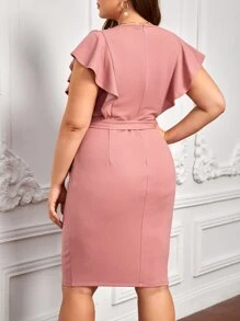 SHEIN Clasi Vestido con cinturón ribete con fruncido - Rosa vieja - Ver 5