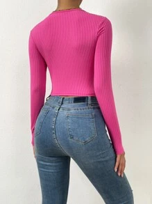 Sweetheart Neck Twist Bust Crop Tee - Hot Pink - View 4