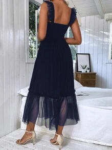 Chiquease Pleated Ruffle Hem Cami Dress - Navy Blue - View 2