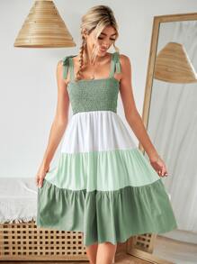 SHEIN VCAY Vestido de color combinado con fruncido con diseño de nudo - Multicolor - Ver 4