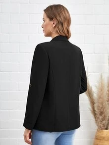 SHEIN LUNE Roll Tab Sleeve Lapel Collar Blazer - Black - View 2