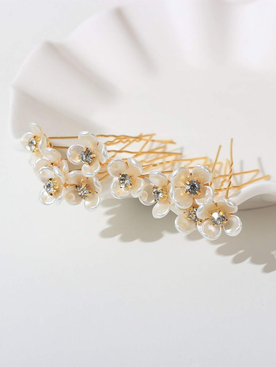 10pcs Faux Pearl Flower Hair Pins - Vintage, Romantic, Elegant Bridal Hair Accessories Hair Combs Combs For Hair Side Comb, School Stuff, Faux Pearl Hair Accessories, Wedding, Head Accessories, Bridesmaid, Mother's Day - Multicolor - View 1